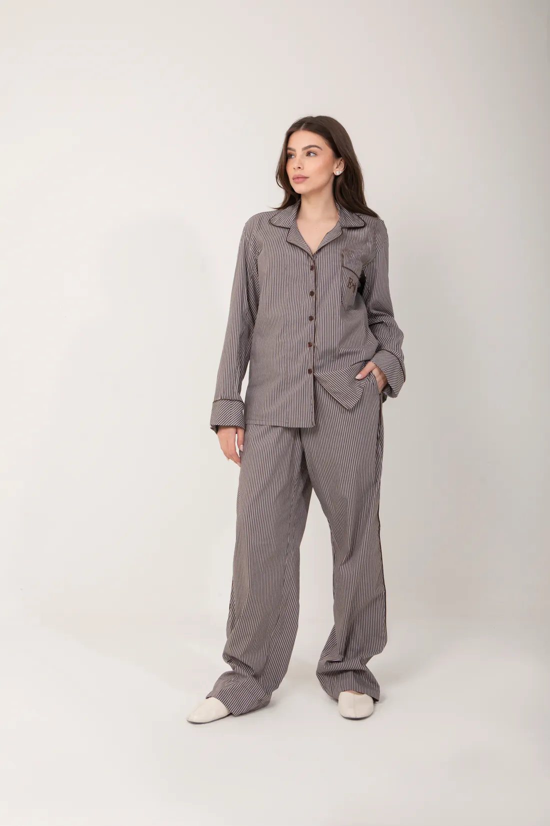 Pijama Helena, Listrado taupe